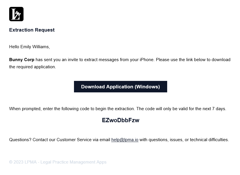 Screenshot of the Email the Client Receives