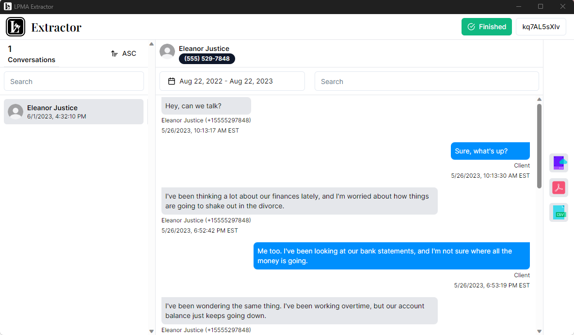 Screenshot of the Extractor App
